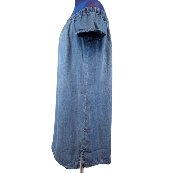Cloth & Stone Anthropologie Denim Chambray Off the Shoulder Dress Size Small - Picture 3 of 8